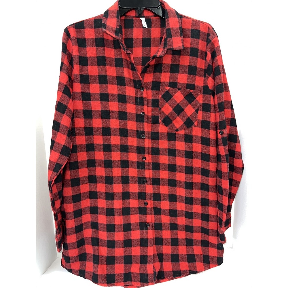 Acting Pro Shirt Women's XL Red Plaid Long Sleeve Button Up Buffalo Plaid